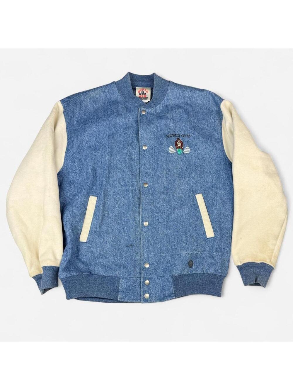 Vintage Jacket Blue denim snap button World Gym gorilla jacket size XL 80s 90s